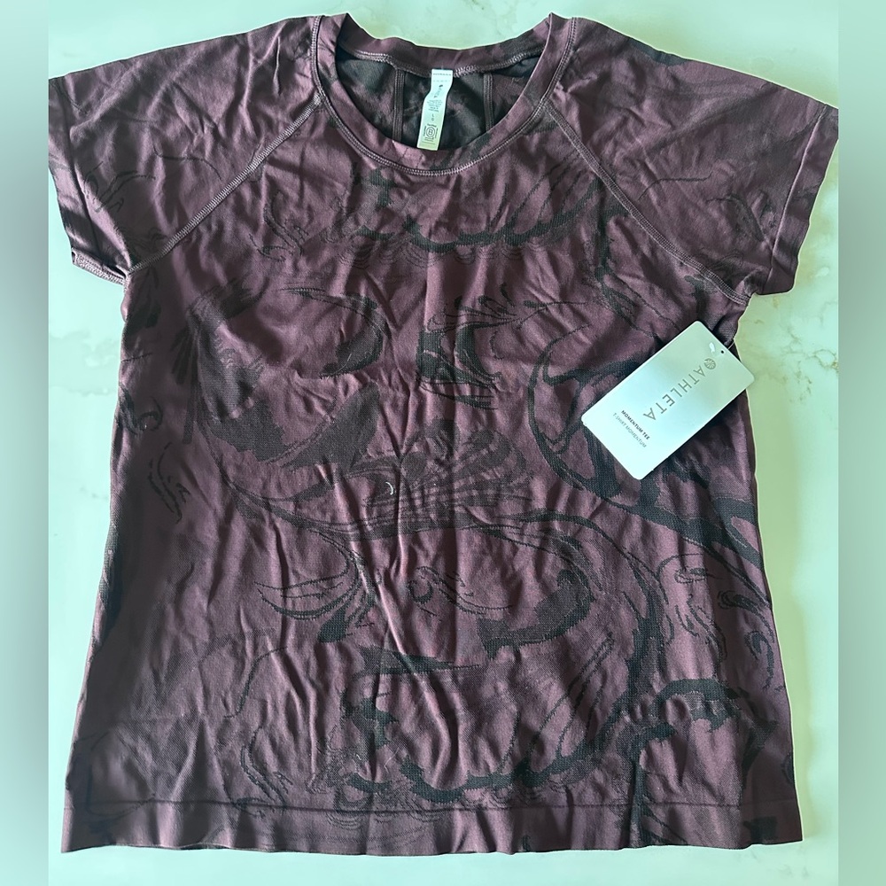 Athleta Maroon Tee with Black Abstract Print